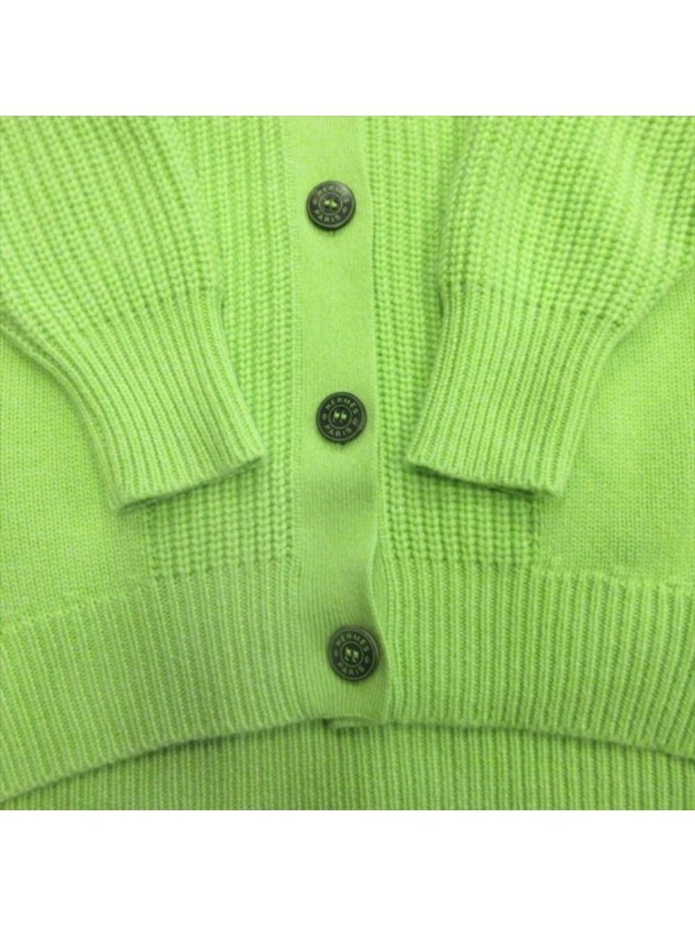 Hermes Series Button Oversize Cardigan Knit Sweater Cashmere Cotton 34 Green - Picture 5 of 9